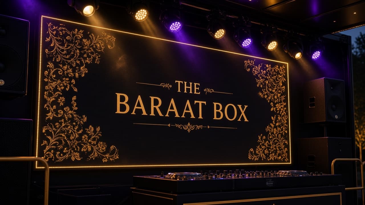 LED wall with The Baraat Box identity